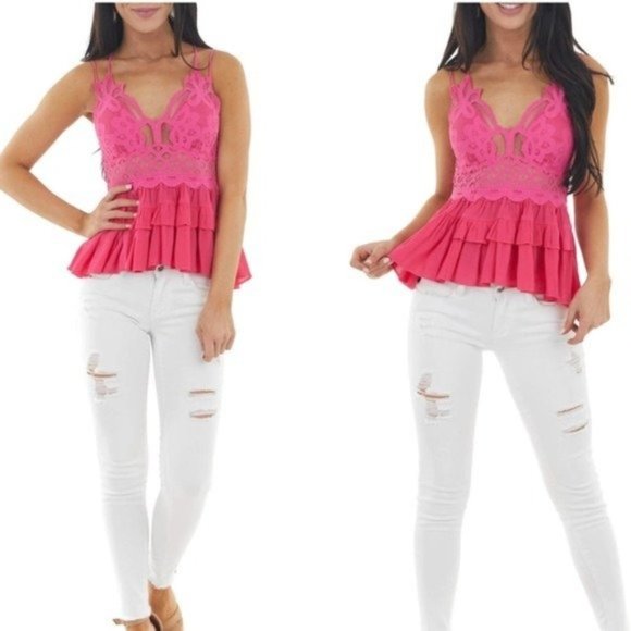 Hunter Green Lace Smocked Peplum Top - Picture 4 of 4